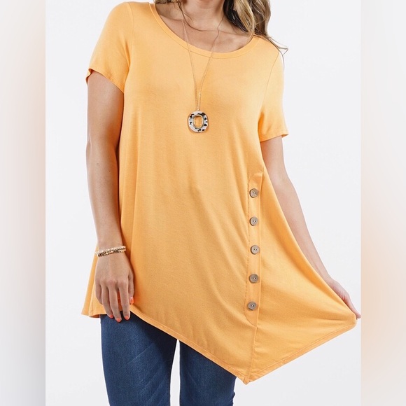 Dani Orange Asymmetrical Button Detail Top - Picture 4 of 4